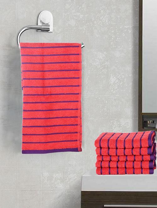 bianca mercerized combed cotton bumpy-stripes towels -6pc hand towel (sonoma) solid-redrose/voilet - 17524211 - Very Small Image - 1