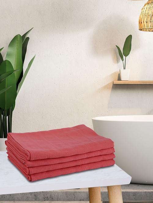 lorena quick-dry one side terry towel 100% cotton -4pc mix set (soho) solid-coral - 17524264 - Very Small Image - 1