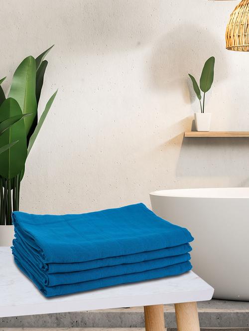 lorena quick-dry one side terry towel 100% cotton -4pc mix set (soho) solid-aqua - 17524267 - Very Small Image - 1