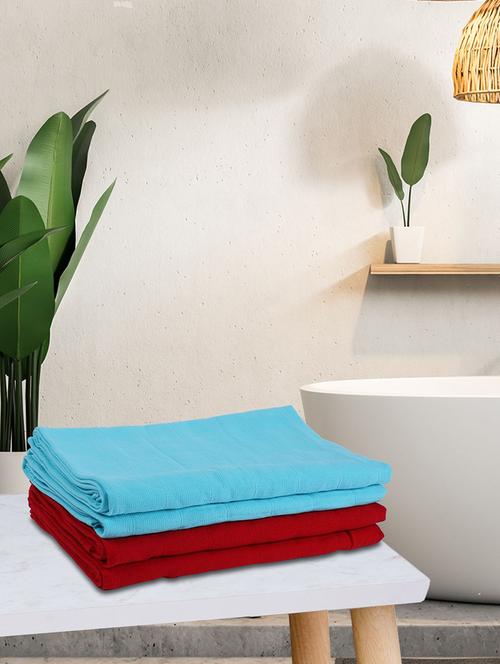 lorena quick-dry one side terry towel 100% cotton -4pc mix set (soho) solid-grey/red - 17524269 - Very Small Image - 1