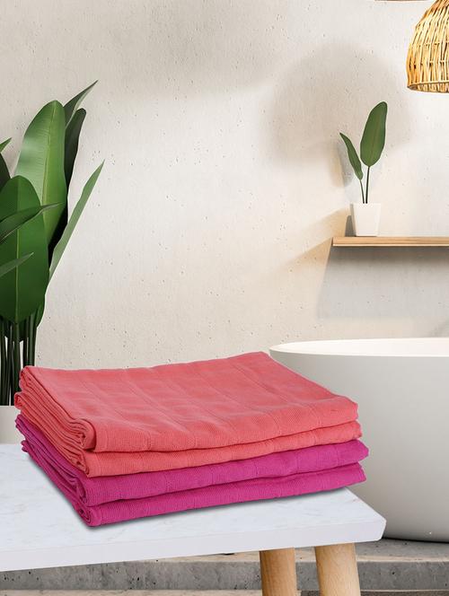 lorena quick-dry one side terry towel 100% cotton -4pc mix set (soho) solid-coral/sky blue - 17524270 - Very Small Image - 1