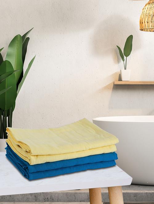 lorena quick-dry one side terry towel 100% cotton -4pc mix set (soho) solid-yellow/aqua - 17524271 - Very Small Image - 1