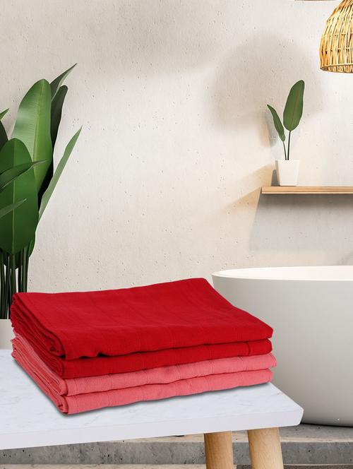 lorena quick-dry one side terry towel 100% cotton -4pc mix set (soho) solid-red/coral - 17524272 - Very Small Image - 1