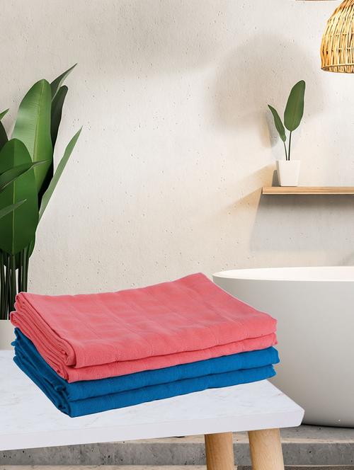 lorena quick-dry one side terry towel 100% cotton -4pc mix set (soho) solid-coral/aqua - 17524274 - Very Small Image - 1