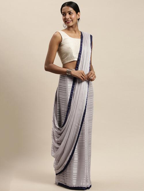 solid bordered saree with blouse - 17524882 - Very Small Image - 1
