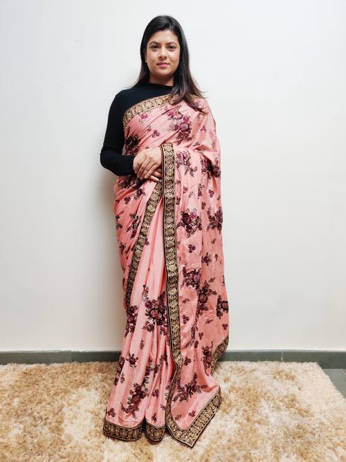 pink embroidered saree - 17525392 - Very Small Image - 1