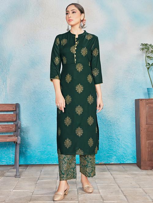 foil print kurta palazzo set - 17525605 - Very Small Image - 1