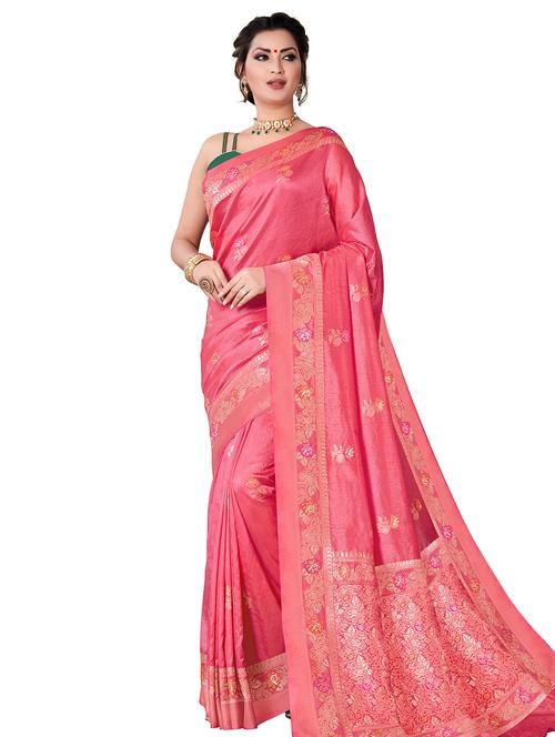 floral woven saree with blouse - 17526502 - Very Small Image - 1