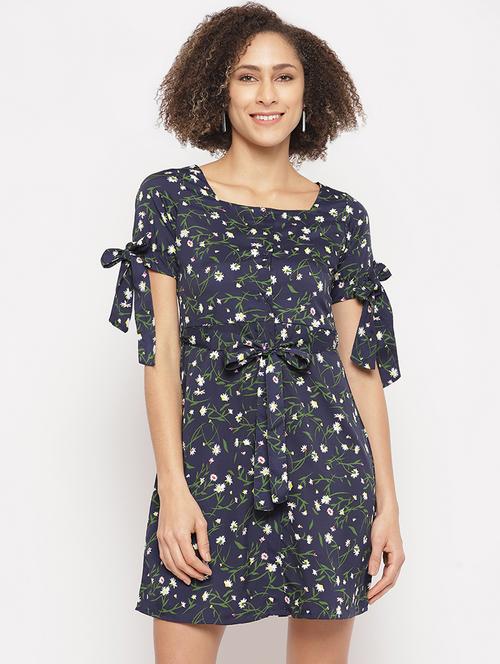 tie knot detail floral a-line dress - 17526567 - Very Small Image - 1