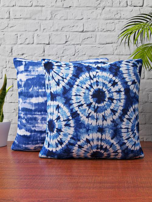 shivanaa homes the blue eye printed set of 2 cushion covers , 16"x16" inch - 17526576 - Very Small Image - 1