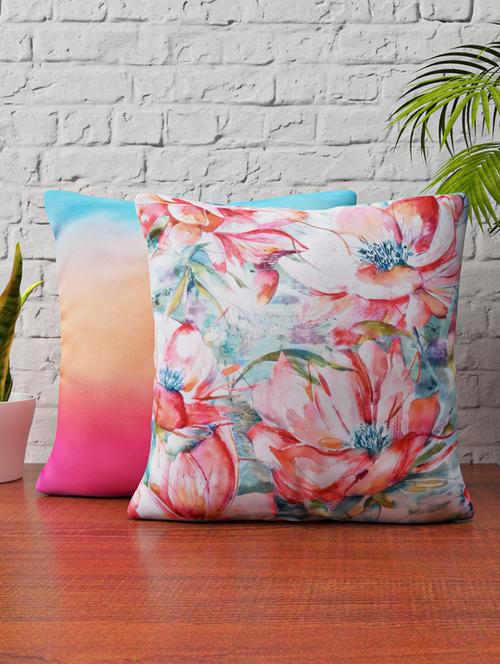 shivanaa homes floral sunset printed set of 2 cushion covers , 16"x16" inch - 17526579 - Very Small Image - 1