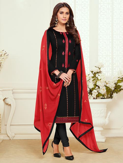 embroidered churidaar semi-stitched suit - 17526635 - Very Small Image - 1