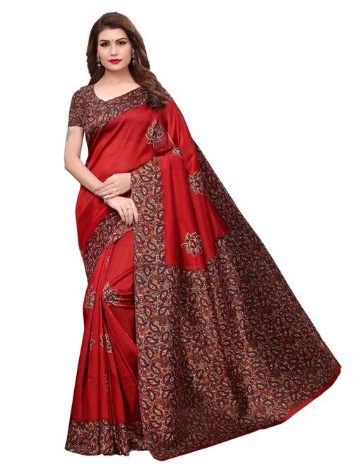 printed bordered saree with blouse - 17526654 - Very Small Image - 1