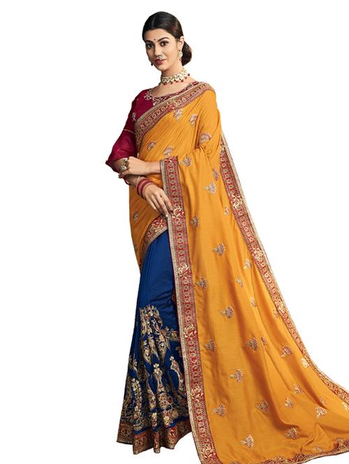 lace detail embroidered chanderi saree with blouse - 17527658 - Very Small Image - 1