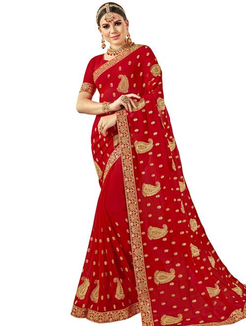 lace bordered embroidered saree with blouse - 17527662 - Very Small Image - 1