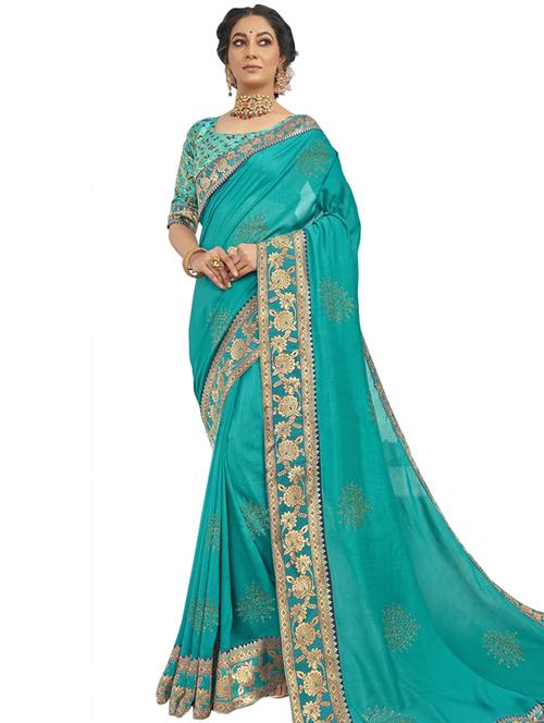 embellished bordered saree with blouse - 17527730 - Very Small Image - 1
