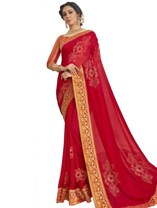 embellished bordered saree with blouse - 17527731 - Very Small Image - 1