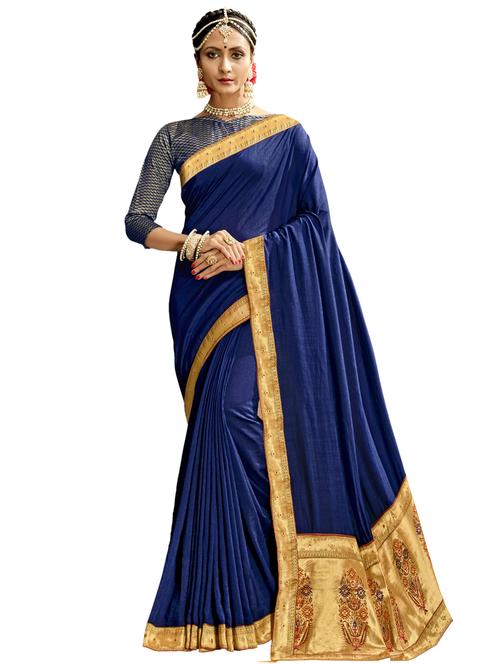 plain bordered saree with blouse - 17527842 - Very Small Image - 1