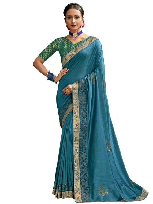 lace detail bordered saree with blouse - 17527866 - Very Small Image - 1