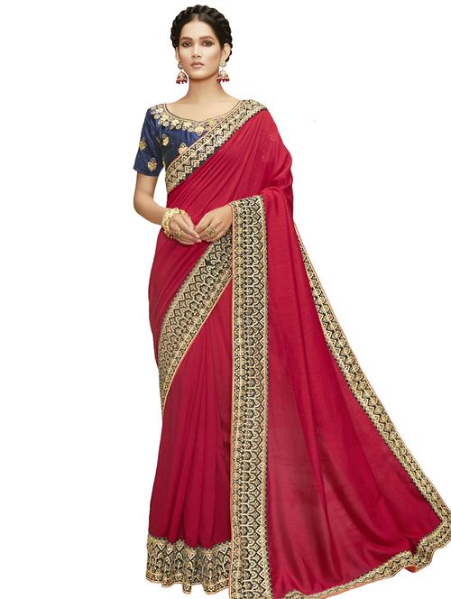 lace bordered plain saree with blouse - 17527895 - Very Small Image - 1