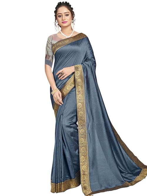 lace bordered plain saree with blouse - 17527945 - Very Small Image - 1