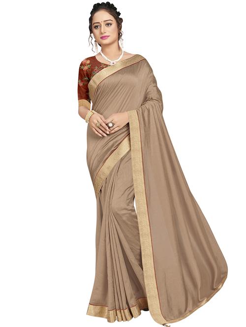 lace bordered plain saree with blouse - 17527953 - Very Small Image - 1