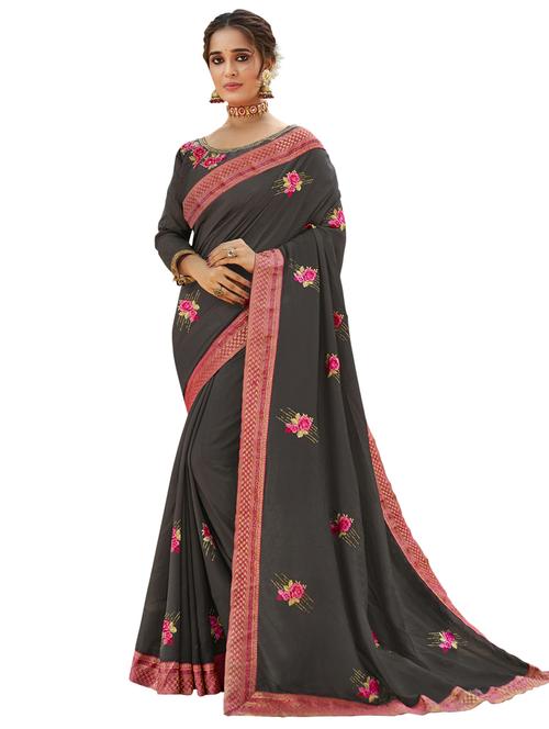 lace detail embroidered saree - 17527966 - Very Small Image - 1