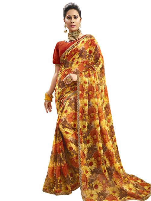lace detail floral saree with blouse - 17527976 - Very Small Image - 1