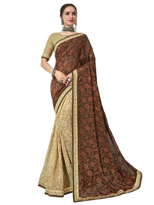 lace detail floral saree with blouse - 17527981 - Very Small Image - 1