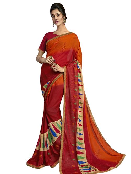 lace detail printed saree - 17527986 - Very Small Image - 1
