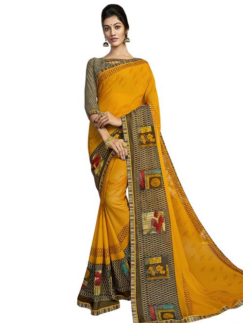 lace detail printed saree with blouse - 17527988 - Very Small Image - 1