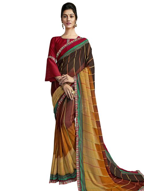 lace detail printed saree - 17527991 - Very Small Image - 1