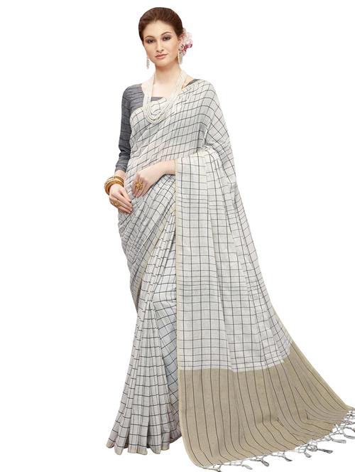 off-white checkered saree with blouse - 17528000 - Very Small Image - 1