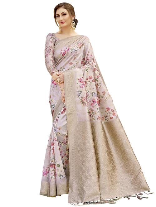 floral printed saree with blouse - 17528010 - Very Small Image - 1