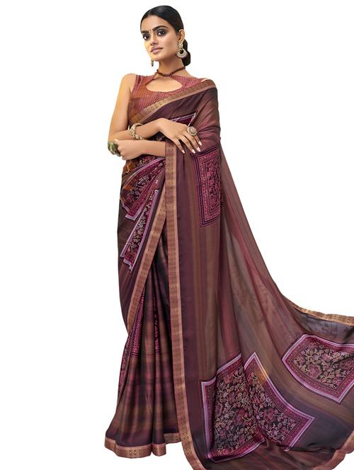 lace detail printed saree with blouse - 17528032 - Very Small Image - 1
