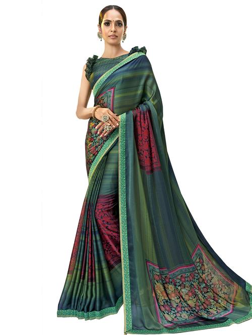 lace detail printed saree with blouse - 17528033 - Very Small Image - 1