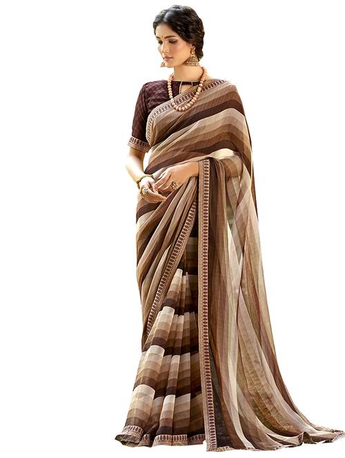 striped printed saree with blouse - 17528049 - Very Small Image - 1