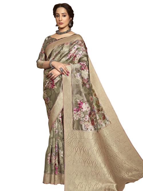 floral printed saree with blouse - 17528100 - Very Small Image - 1