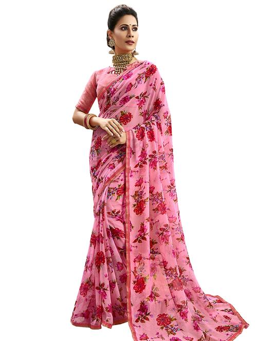 floral printed saree with blouse - 17528130 - Very Small Image - 1