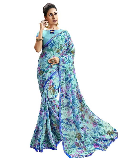 floral printed saree with blouse - 17528133 - Very Small Image - 1