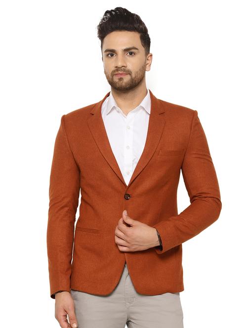 orange solid single breasted casual blazer - 17528139 - Very Small Image - 1