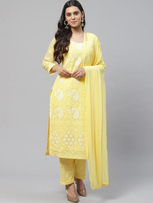 chikankari unstitched suit set - 17528556 - Very Small Image - 1