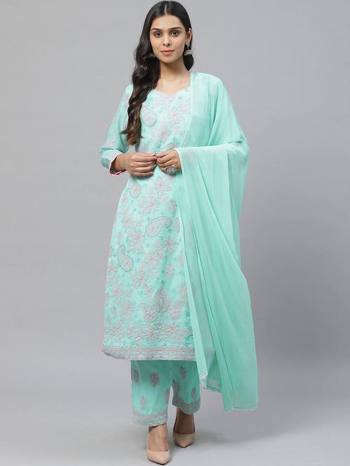 chikankari unstitched suit set - 17528560 - Very Small Image - 1