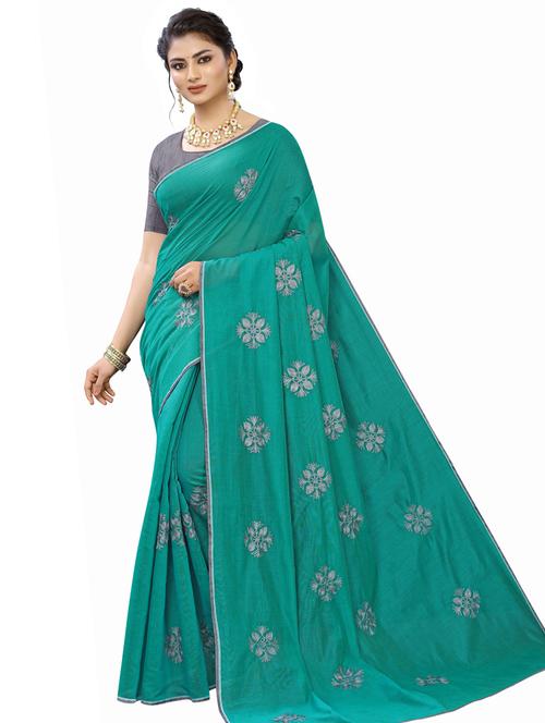 teal embroidered saree with blouse - 17529314 - Very Small Image - 1