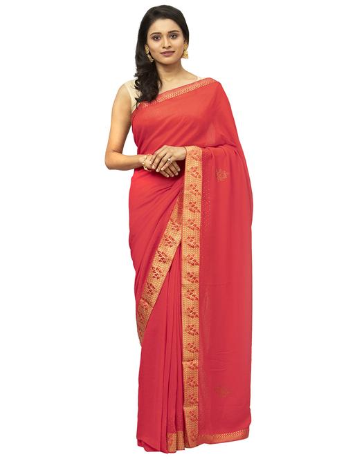 solid bordered saree - 17529334 - Very Small Image - 1