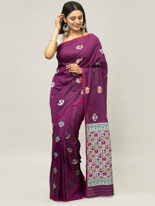 purple silk banarasi saree with blouse - 17529338 - Very Small Image - 1