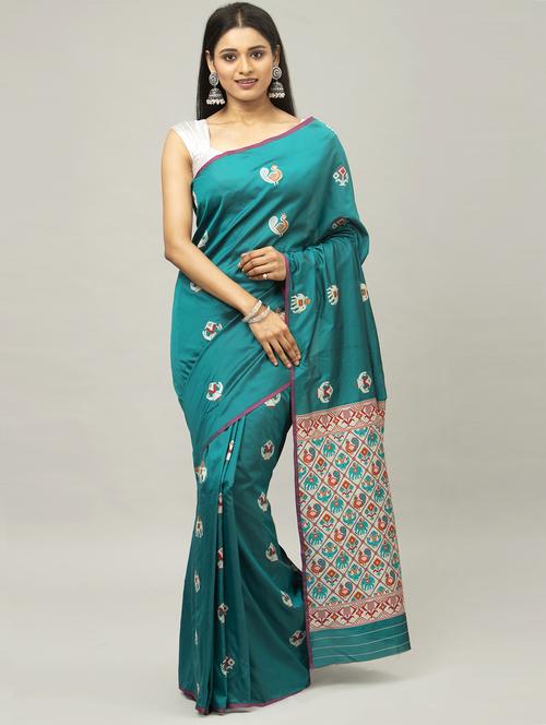 turquoise banarasi saree with blouse - 17529340 - Very Small Image - 1