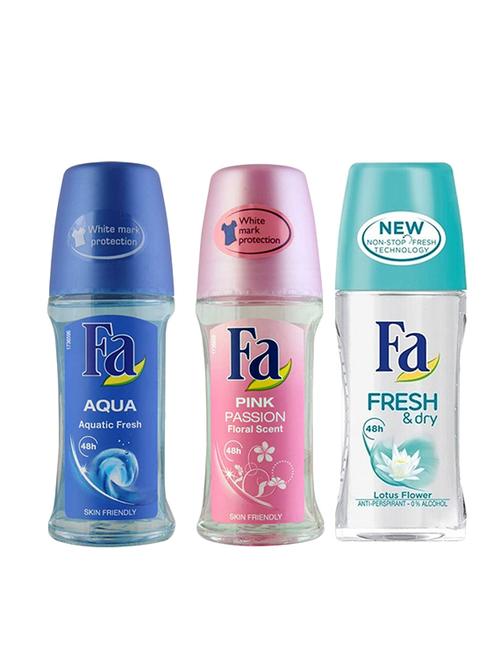fa pack of aqua, pink passion & fresh & dry roll on - 17529849 - Very Small Image - 1
