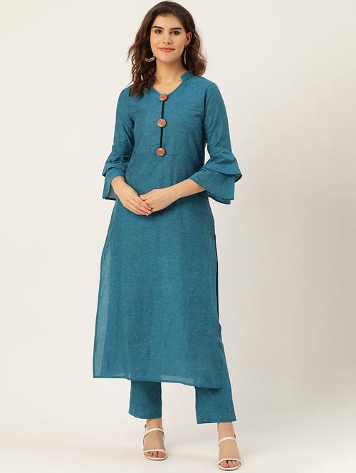 teal cotton kurta pant set - 17529928 - Very Small Image - 1