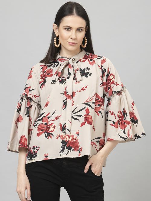 tie up neck floral top - 17529946 - Very Small Image - 1